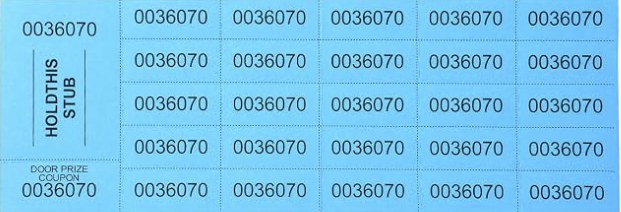 A sheet of blue Chinese auction tickets, all printed with the same number